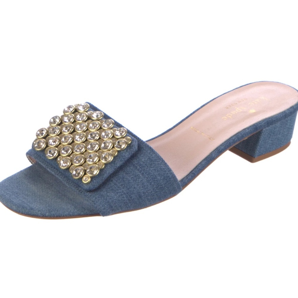 Kate Spade New York Mazie Denim Italian Leather Slide Sandals Womens Sz 6.5 NEW - Picture 6 of 10
